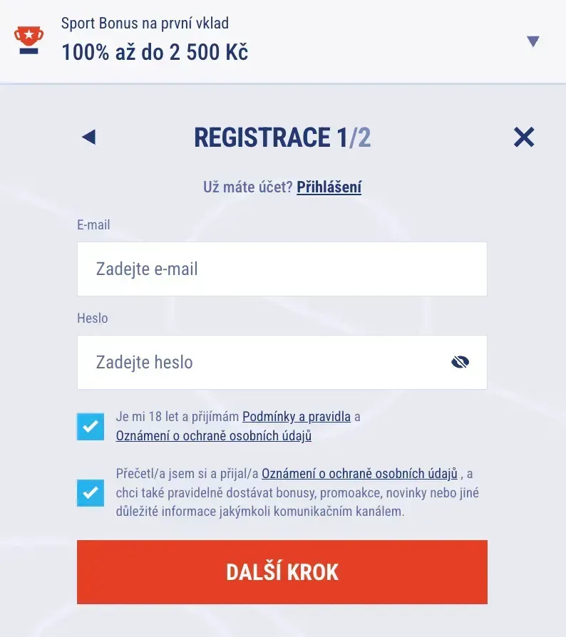 Registrační formulář v Tikitaka