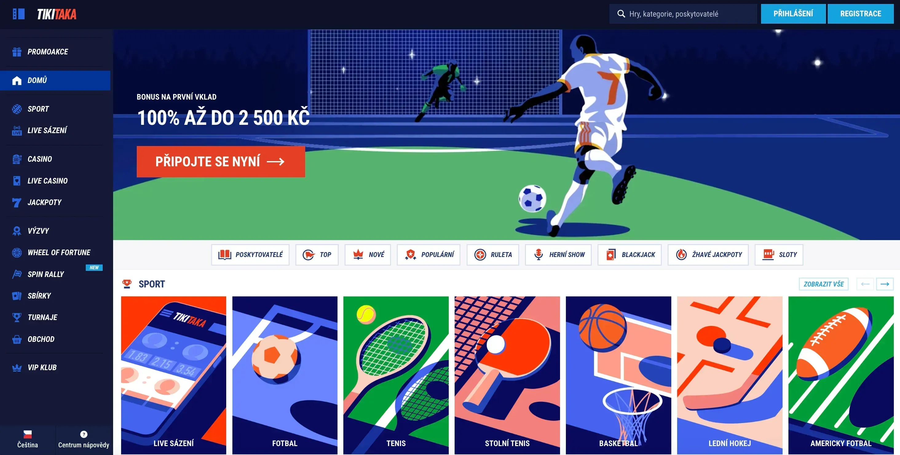 Domovská stránka Tikitaka casino